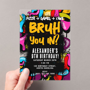 Bruh Neon-Graffiti-Hip-Hop-Straßenkunst-Geburtstag Acryleinladungen