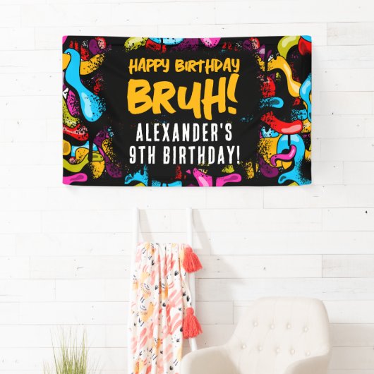 Bruh Neon Graffiti Hip Hop Street Art Birthday Banner (Insitu)