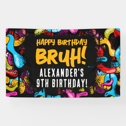 Bruh Neon Graffiti Hip Hop Street Art Birthday Banner (Horizontal)