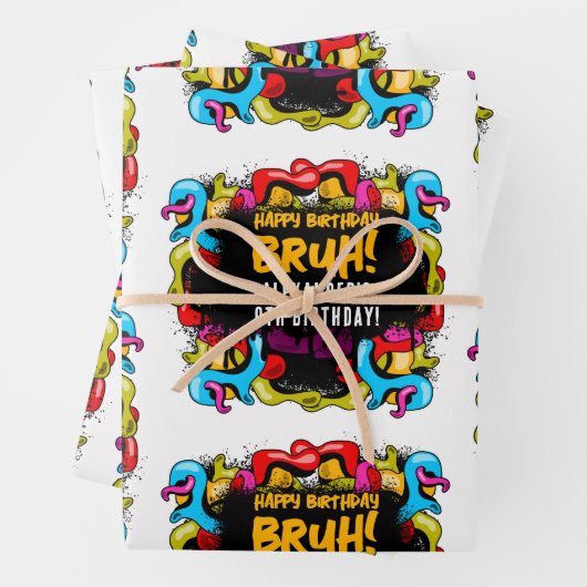 Bruh Neon Graffiti Hip Hop Street Art Birthday Geschenkpapier Set (Beispiel)