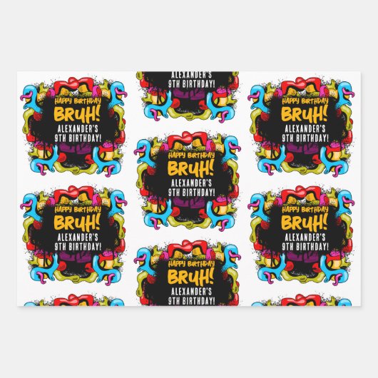 Bruh Neon Graffiti Hip Hop Street Art Birthday Geschenkpapier Set (Vorderseite)