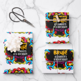 Bruh Neon Graffiti Hip Hop Street Art Birthday Geschenkpapier Set