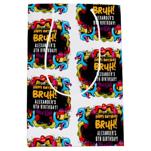 Bruh Neon Graffiti Hip Hop Street Art Birthday Mittlere Geschenktüte (Vorderseite)