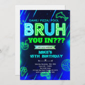 Bruh Neon pool Birthday Invitation Einladung (Vorne/Hinten)