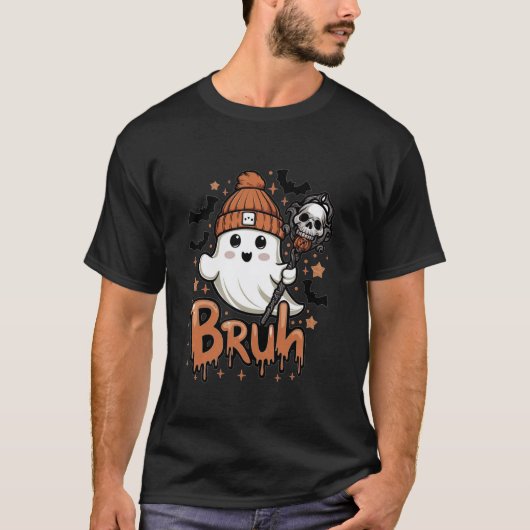 Bruh Niedlich Ghost Halloween Ghost Trick oder Tre T-Shirt (Vorderseite)