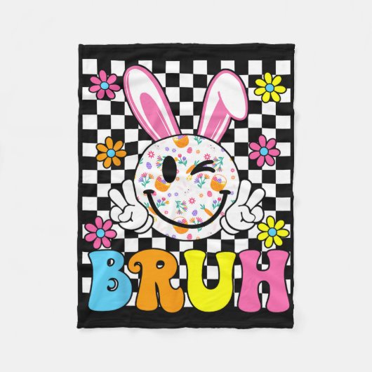 Bruh Oster Day Funny Bunny Eggs Groovy Smile Face Fleecedecke (Vorderseite)