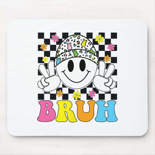 Bruh Oster Day Funny Bunny Eggs Groovy Smile Face Mousepad (Vorne)