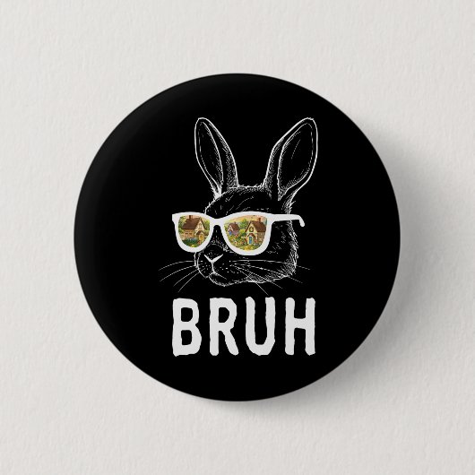 Bruh Oster Day Funny Rabbit Bunny Face Gles Easte Button (Vorderseite)