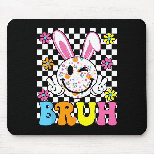Bruh Ostersonntag Lustiger Hase Eier Groovy Smiley Mousepad (Vorne)