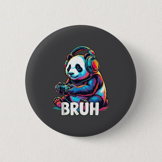 Bruh Panda Gamer With Headphones Controller Button (Vorderseite)