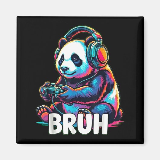 Bruh Panda Gamer With Headphones Controller Magnet (Vorne)