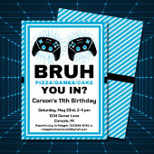 Bruh Personalized Gamer Pizza Party Birthday Einladung