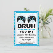 Bruh Personalized Gamer Pizza Party Birthday Einladung (Stehend Vorderseite)