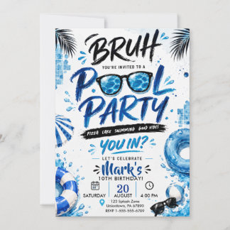 Bruh Pool Blau Aquarell Sommer Schwimmen Geburtsta Einladung