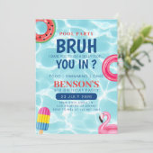 Bruh Pool Party Boy Birthday Einladung (Stehend Vorderseite)