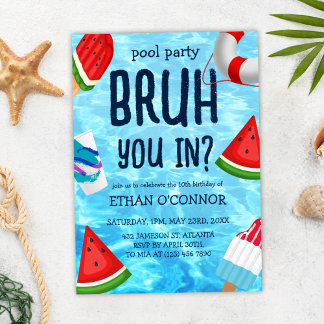 Bruh Pool Party Boy Birthday Einladung