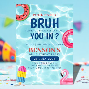 Bruh Pool Party Boy Birthday Einladung