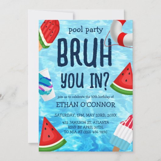 Bruh Pool Party Boy Birthday Einladung (Vorderseite)