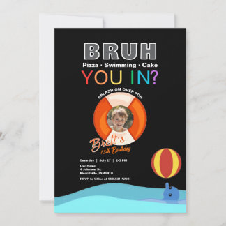 Bruh Pool Party Geburtstag Einladung mit Foto