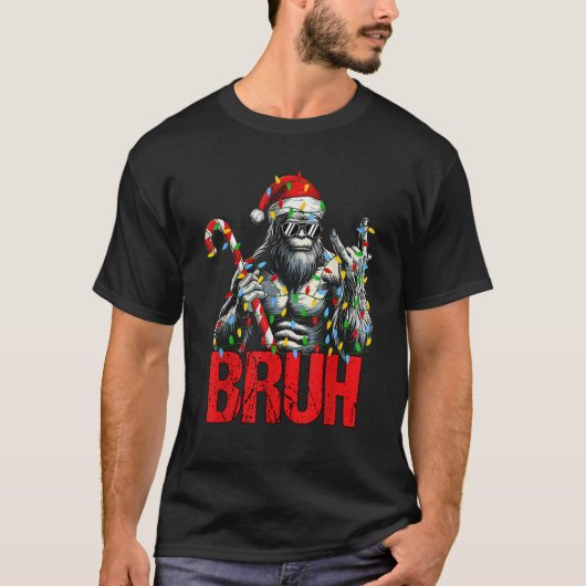 Bruh Santa Bigfoot Christmas Lights Funny Sasquatc T-Shirt (Vorderseite)