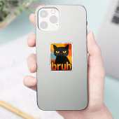 Bruh Schwarze Katze Lustiges Retro Vintage Meme Aufkleber (Telefon)
