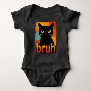 Bruh Schwarze Katze Lustiges Retro Vintage Meme Baby Strampler