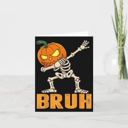 Bruh Skeleton Halloween Dabbing Boys Pumpkin Jack Karte (Vorderseite)