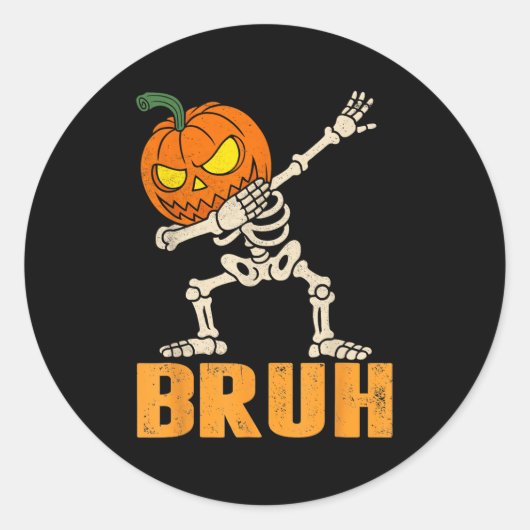 Bruh Skeleton Halloween Dabbing Boys Pumpkin Jack Runder Aufkleber (Vorderseite)