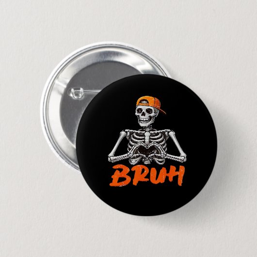 Bruh Skeleton Hand Heart Halloween Kostüme Männer  Button (Vorne & Hinten)
