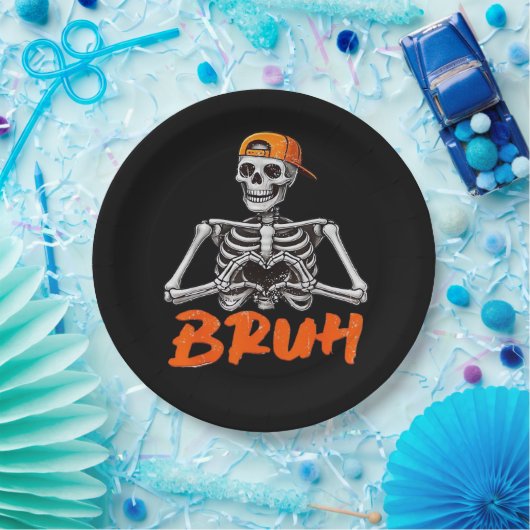 Bruh Skeleton Hand Heart Halloween Kostüme Männer  Pappteller (Party)