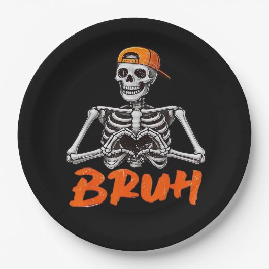 Bruh Skeleton Hand Heart Halloween Kostüme Männer  Pappteller (Vorderseite)