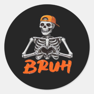 Bruh Skeleton Hand Heart Halloween Kostüme Männer  Runder Aufkleber