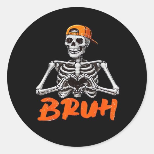 Bruh Skeleton Hand Heart Halloween Kostüme Männer  Runder Aufkleber (Vorderseite)