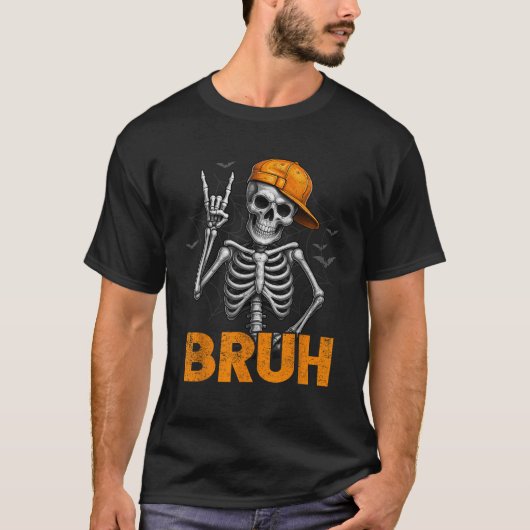 Bruh Spooky Rock Skeleton Halloween Customes Boys  T-Shirt (Vorderseite)