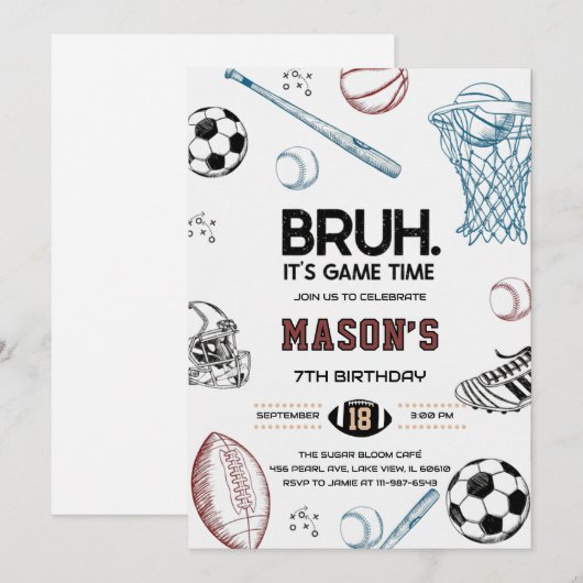 Bruh Sports Birthday Game Time Party Invitation Einladung (Vorne/Hinten)