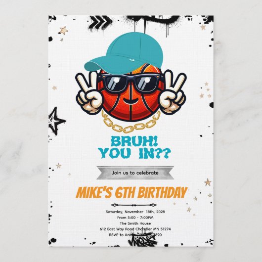 Bruh Teen basketball Party Invitation Einladung (Vorderseite)