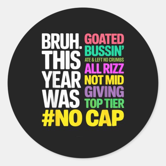 Bruh This Year Was Goated No Cap All Rizz_ Funny G Runder Aufkleber (Vorderseite)