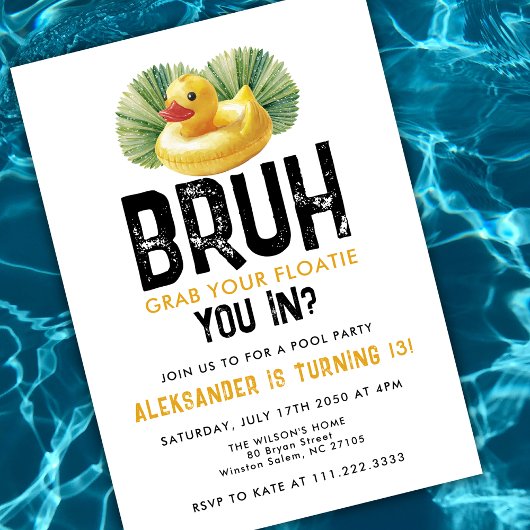 Bruh You In Pool Party Funny Duck Boy Birthday  Einladung