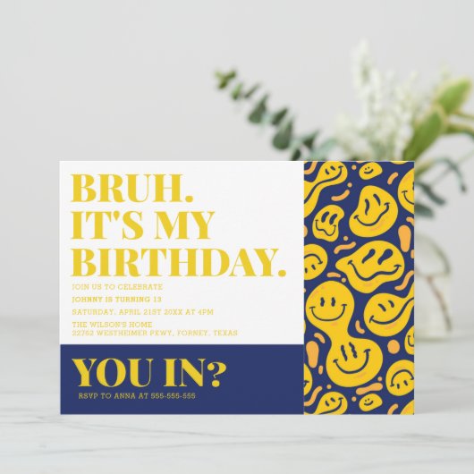 Bruh You in trendy Boy Birthday Einladung (Stehend Vorderseite)