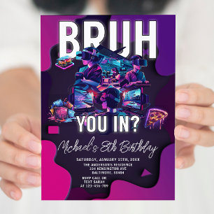 Bruh You In Video Game Neon Gamer Geburtstagsparty Einladung