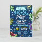 Bruh You're Pool Party Splash Sommer Geburtstag Einladung (Stehend Vorderseite)