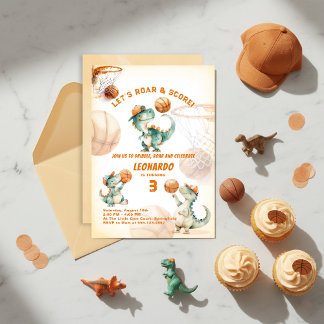 Brülle & Punkte Basketball Dino-Junge Geburtstag  Einladung