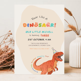 Brülle wie ein Dinosaurier Wasserfarbe Trex 3. Geb Einladung