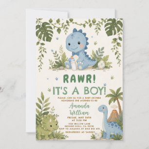 Brüllen Es ist ein Junge Dinosaurier-Baby-Shower-E Einladung
