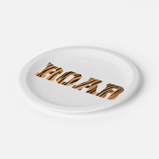 BRÜLLEN Tiger-Druck-Text-Entwurf Pappteller (Schrägansicht)