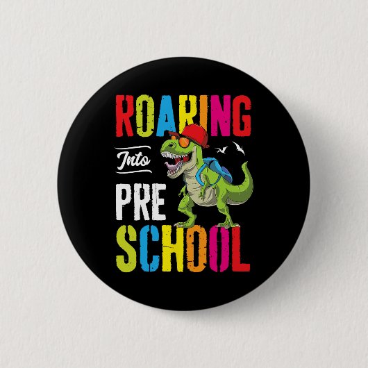 Brüllend in den Kindergarten Dinosaurier-Lehrer Pr Button (Vorderseite)