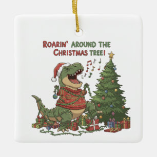 Brüllend um den Weihnachtsbaum herum Lustiger T-Re Keramikornament