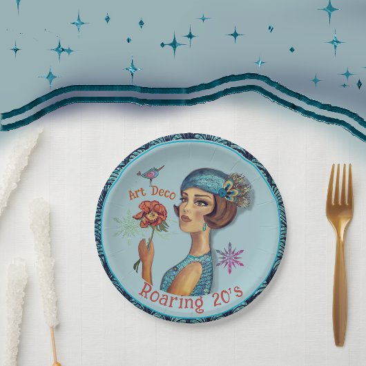Brüllende 20er Art Deco Blau Pappteller