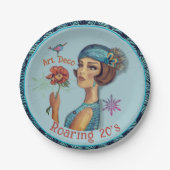 Brüllende 20er Art Deco Blau Pappteller (Vorderseite)