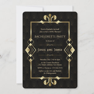 Brüllende 20er Gold Art Deco Junggesellinnenabschi Einladung